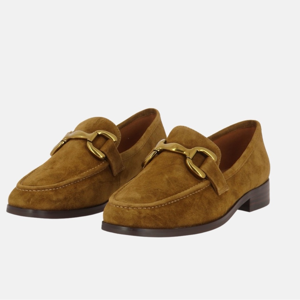 Elegant Brown Suede Loafers with Gold Accent
